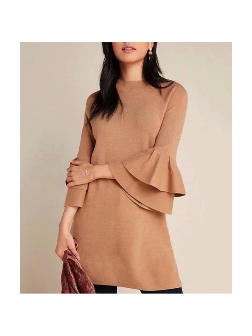 Anthropologie Claudette Dress Size Small Mock Neck Ruffle Metallic Sweater Soft